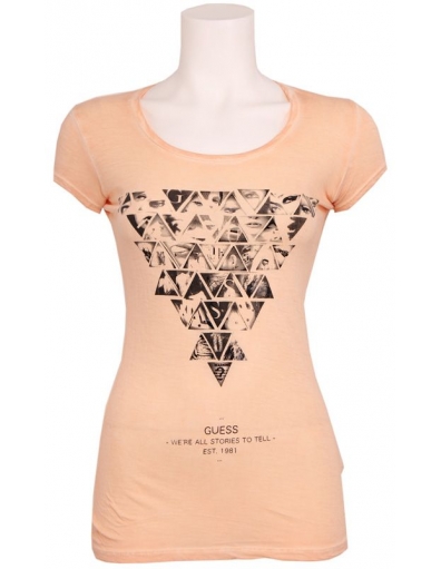 SS RN TRIANGLES TEE - Perzik  - Guess - T-shirts - Oranje